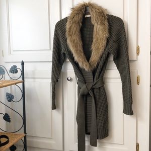 Old Navy Belted Faux Fur Cardigan